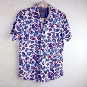SPAZIO Vintage Button down Paisley Men’s Shirt. Short sleeve, 100% Cotton. Small